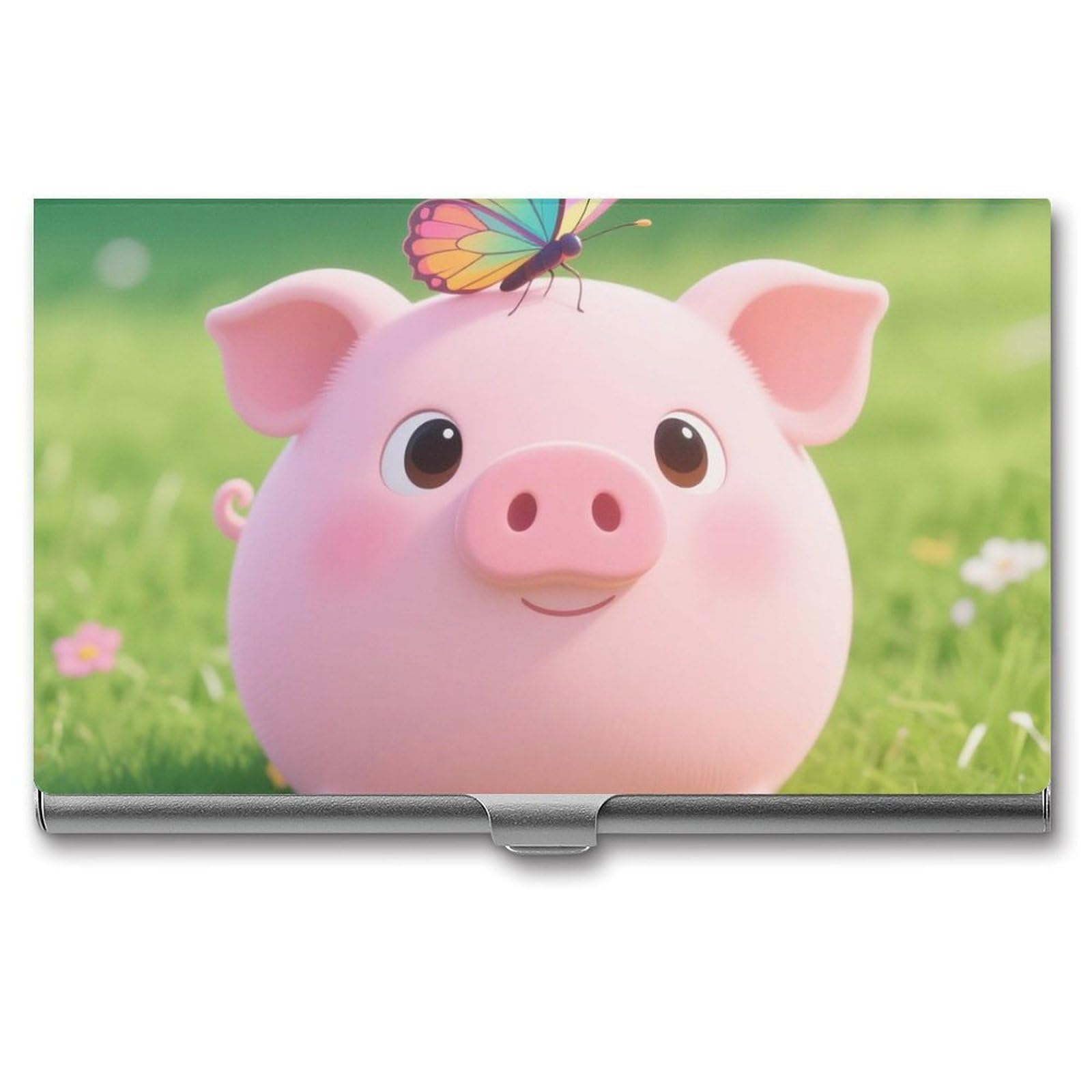 DWVTSLH Pig Business Card Holder, Slim Portable Metal Business Card Case Pocket Wallet Professional Name Cards Holder for 22-30 Cards, Credit Card ID Case/Holder for Men Women