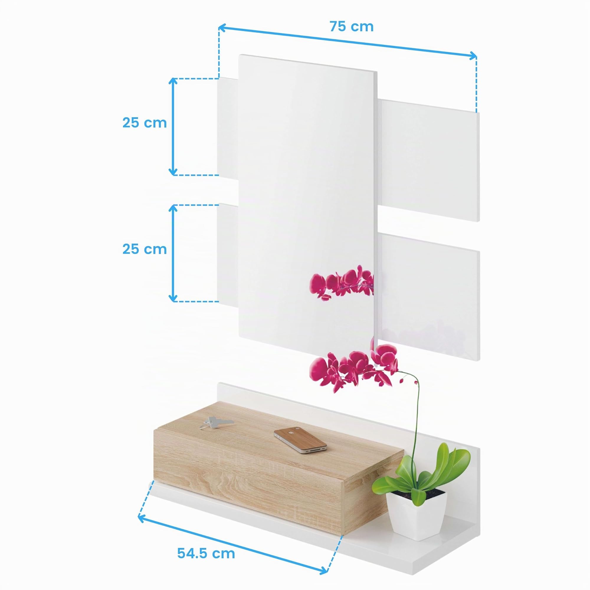 Miroytengo Mueble Recibidor Entrada Tekkan Estilo Nórdico Color Blanco Artik y Roble Canadian 75 cm