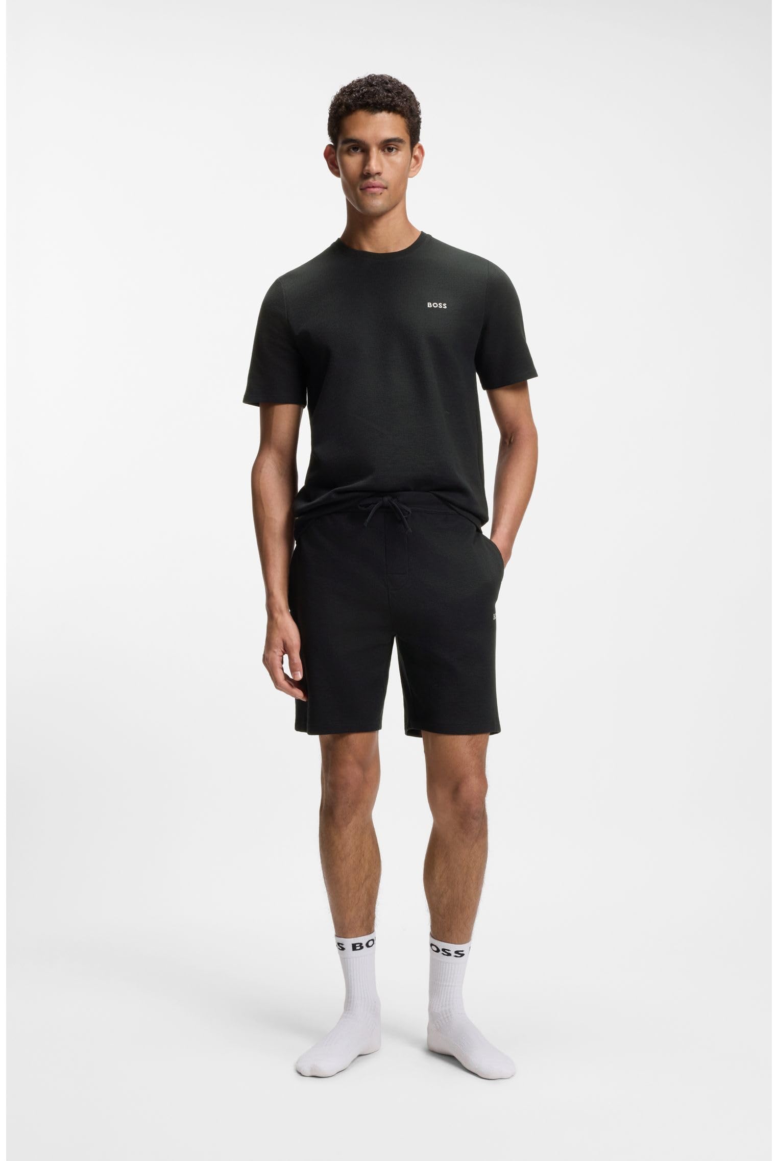 BOSS Hommes Waffle Shorts Short de Pyjama en Coton mélangé avec Logo brodé