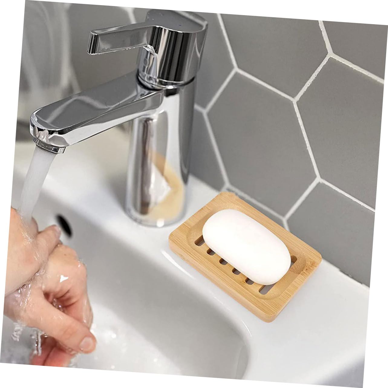 OUNONA 5 Piezas Soporte de Jabón de Bambú para Cocina y Jabonera con Drenaje y Soporte para Esponjas de Limpieza y Jabón Accesorio Práctico