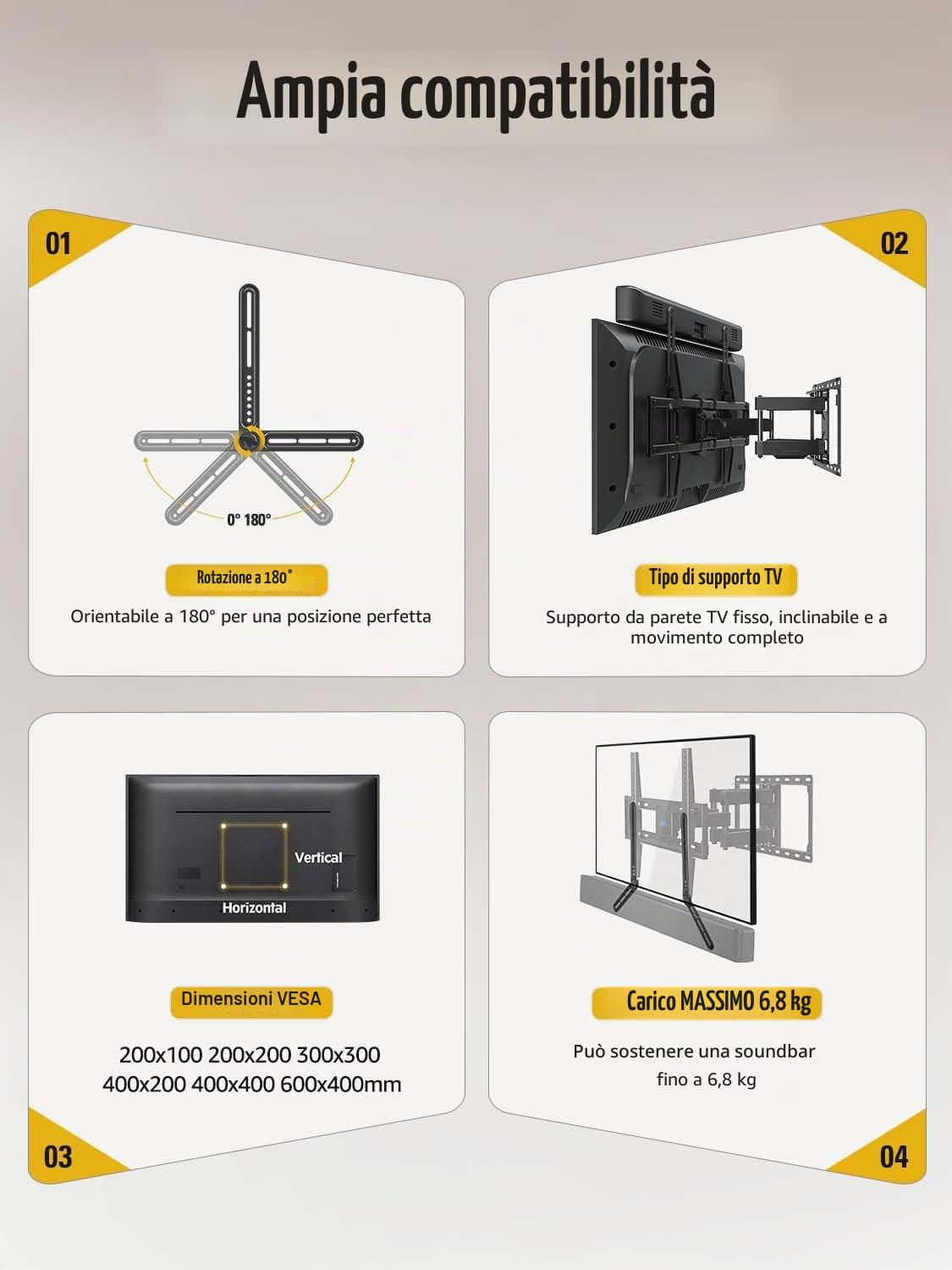 Mounting Dream - Supporto universale per soundbar, per soundbar fino a 6.8 kg, installazione sopra o sotto la TV, con piastra di estensione lunga e corta staccabili