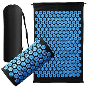 Acupressure Mat Generise Accupressure Body Mat and Pillow Set for Men & Women – Back, Neck and Muscle Pain Relief – Includes Travel Bag with Adjustable Strap (Black with Blue Spikes)