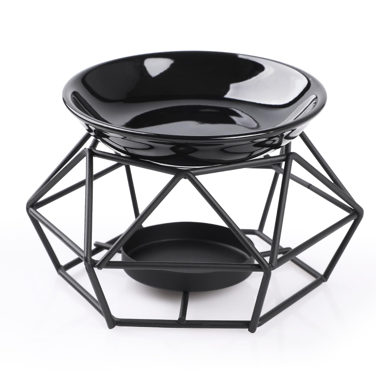 Bighan Quemador de Aceite, Quemador de Cera aromática de Metal con Tazón De Cerámica para SPA Yoga Meditación Casa Sala De Estar Decoración B- Negro 2