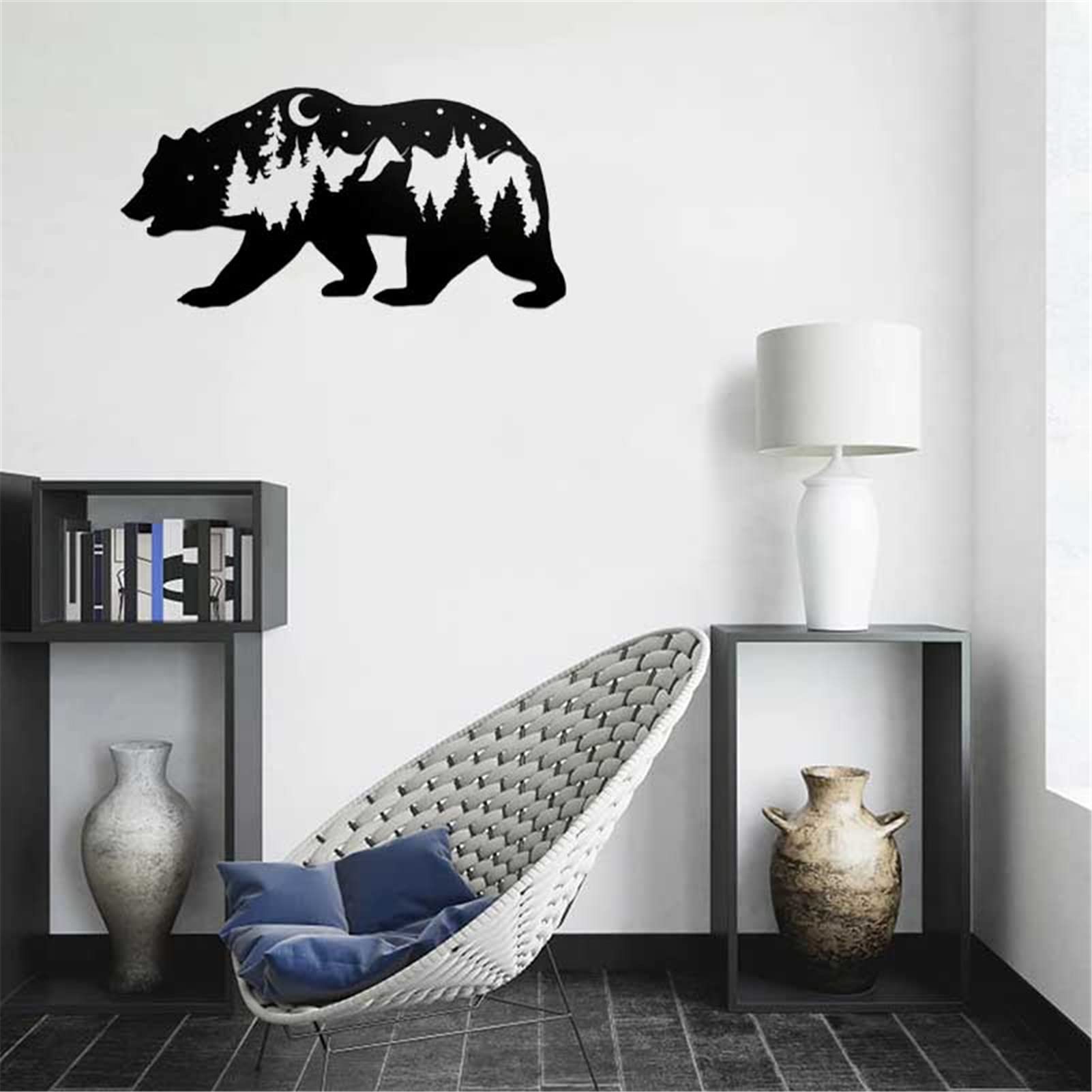 Metalowy niedźwiedź wall art do salonu duży rozmiar czarny rustykalne zwierzę las dekoracje ścienne metalowe ozdoby do dekoracji wnętrz wnętrze kute rzemiosło, 35x66 cm