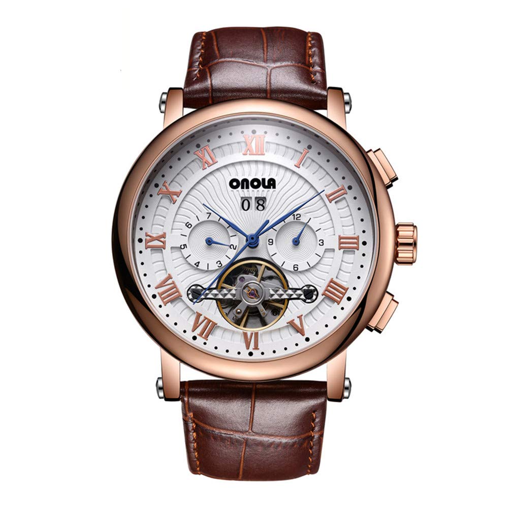 Watches ONOLA Men's Tourbillon Skeleton Automatic Mechanical Watch Business Waterproof Leather Men's