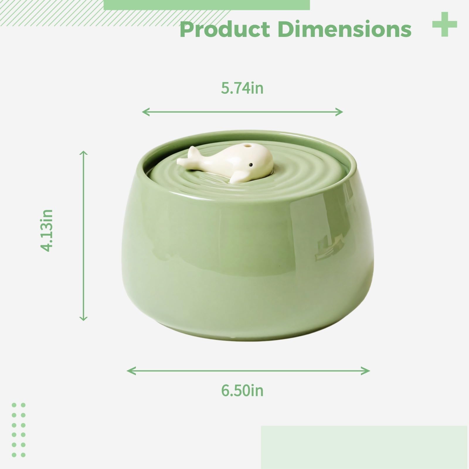Fuente de agua de cerámica para gatos, dispensador de agua para mascotas de 45 onzas con cartucho de purificación doble, cuenco automático silencioso, bonito diseño de ballena para gatos