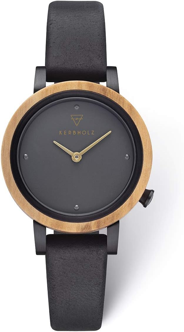 KERBHOLZ Wooden Watch – Masterpieces Collection Luise Analog Womens Quartz Watch, Natural Wood Case, Genuine Leather Band Ø30mm