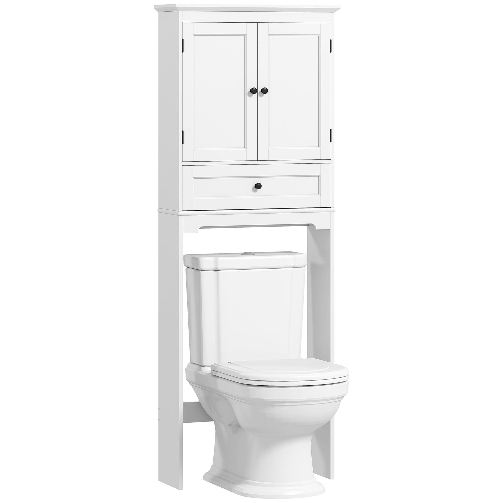 HOMCOM Meuble WC Rangement Dessus de Toilette Tiroir 62 x 23 x 168 cm Blanc