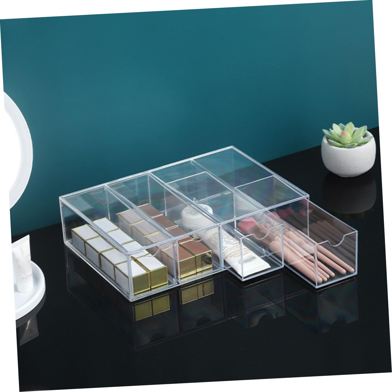 Caja Transparente para Gafas y Joyas 4 Capas Acrílico Multifuncional Organizador Almacenamiento Escritorio 2 Piezas Hogar y Tienda