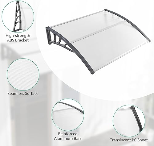 Miniatura 5 de Tangkula Paquete de 2 toldos para ventana de 40 x 48 pulgadas, toldo moderno de policarbonato para puerta superior con hoja hueca para protección