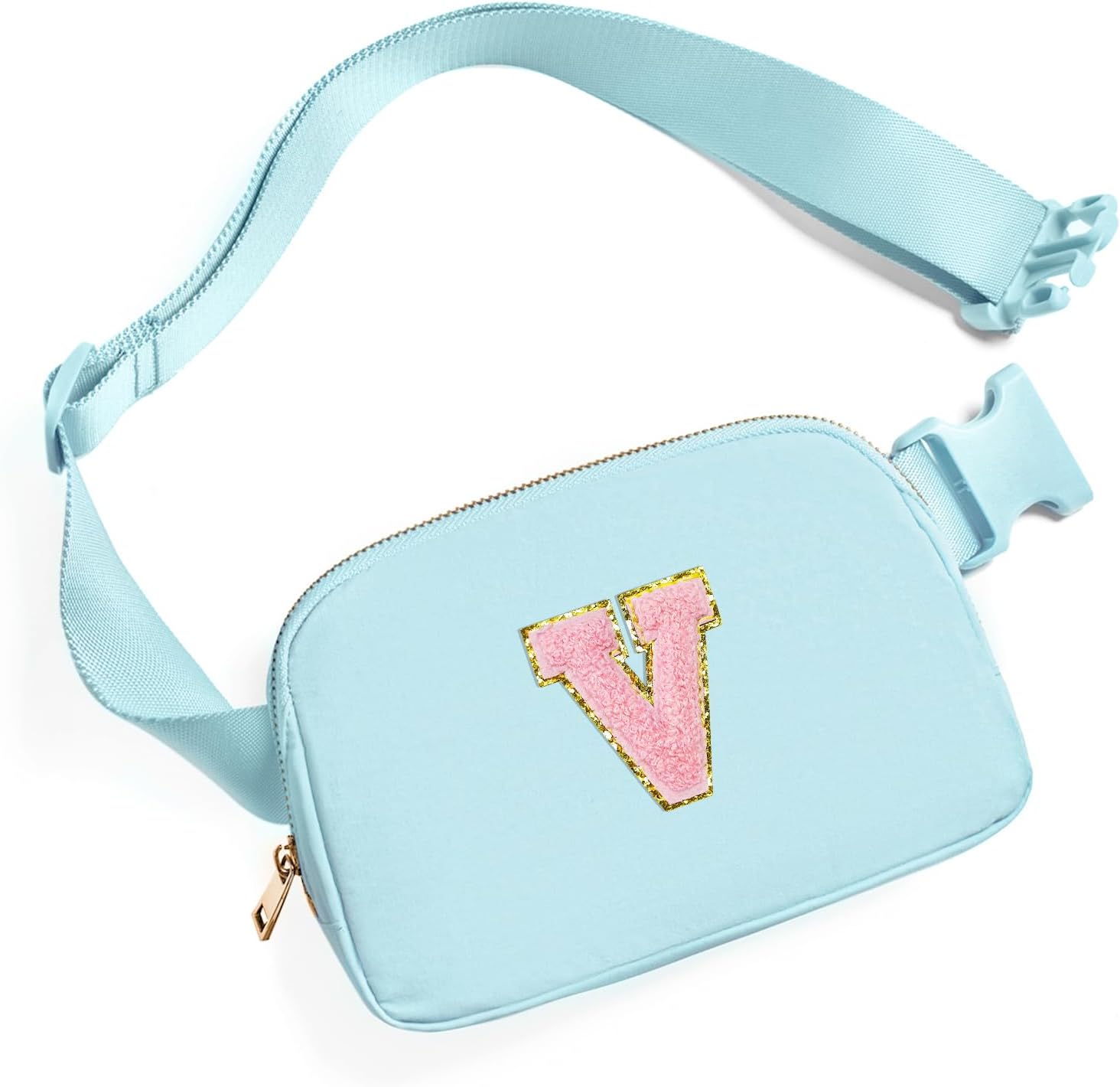 Gitus Gifts for 7 8 9 10 11 Year Old Girls Belt Bag Fanny Pack Crossbody Bags with Initial Letter Patch Birthday Gifts for Daughter Sister Friends Teen girls (Icing Blue-V)