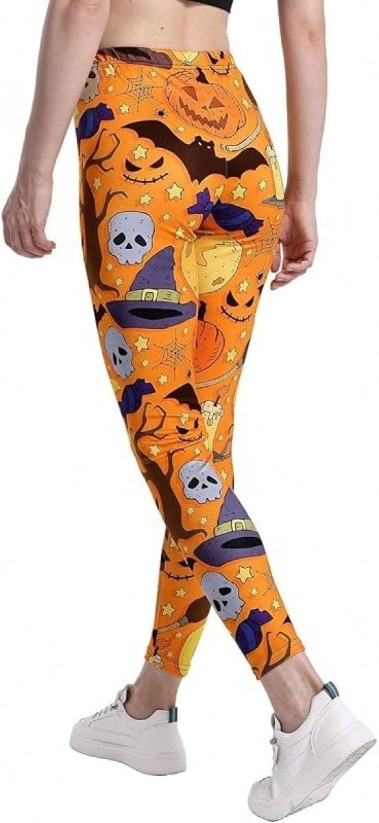 Womens Pants Hoween Leggings Pumpkin Ghost Skull Printed High Waist Womens Leggings Stretchy Yoga Pants
