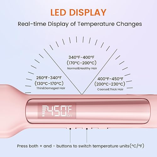 Miniatura 6 de Faszin Plancha de pelo profesional, placa ancha de 1.65 pulgadas, plancha plana de iones negativos de titanio, calentamiento rápido de 30 segundos,