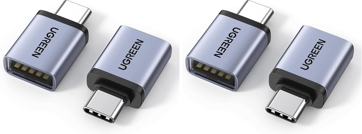 UGREEN Adaptador USB a USB C de 10 Gbps, paquete de 4 adaptadores USB C a A compatible con iPhone 16 15 Pro/Samsung/MacBook Pro/Air/iPad Pro, Thunderbolt 4/3, gris espacial