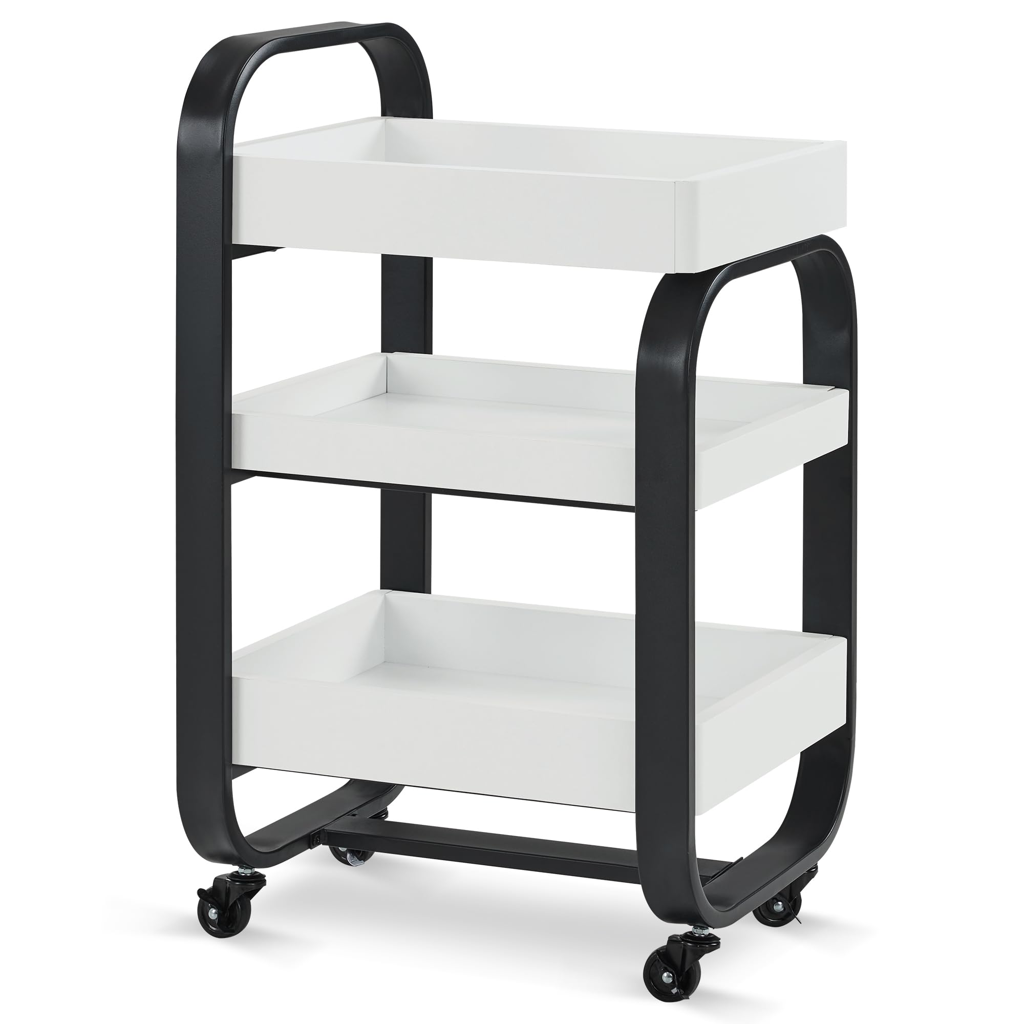 BarberPub 3 Tier Beauty Trolley on Lockable Wheels, Lash & Nail Storage Cart, Multifunctional Serving Trolleys for Salon/SPA/Home/Hairdressing/Office/Clinic, 360° Rotatable Silent Wheels (Black)