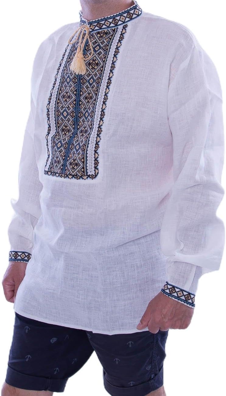 Rushnichok Vyshyvanka for Men Ukrainain Handmade Embroidered Shirt Linen