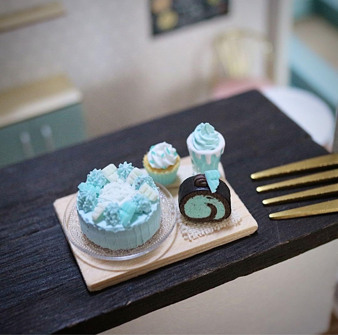 Amazon.co.jp: 398. ホワイトチョコミントケーキセット ミニチュア