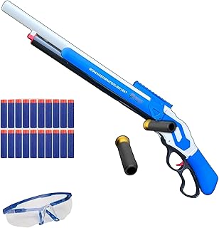 Dart Armoury Shell Ejecting Toy Shotgun Lever Action Soft Foam Dart Blaster Gun with Safe Goggles for Teen Shooting Games, Blue