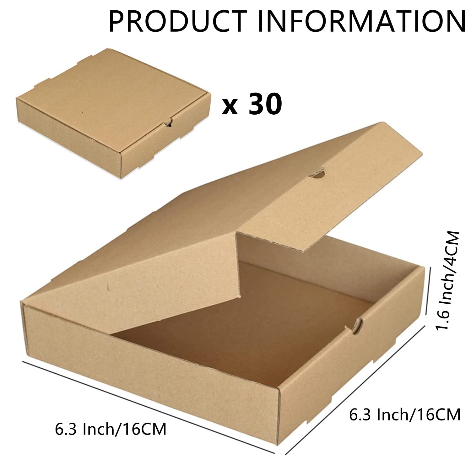 RHBLME 30 Pack Kraft Pizza Boxes Bulk, 6.3