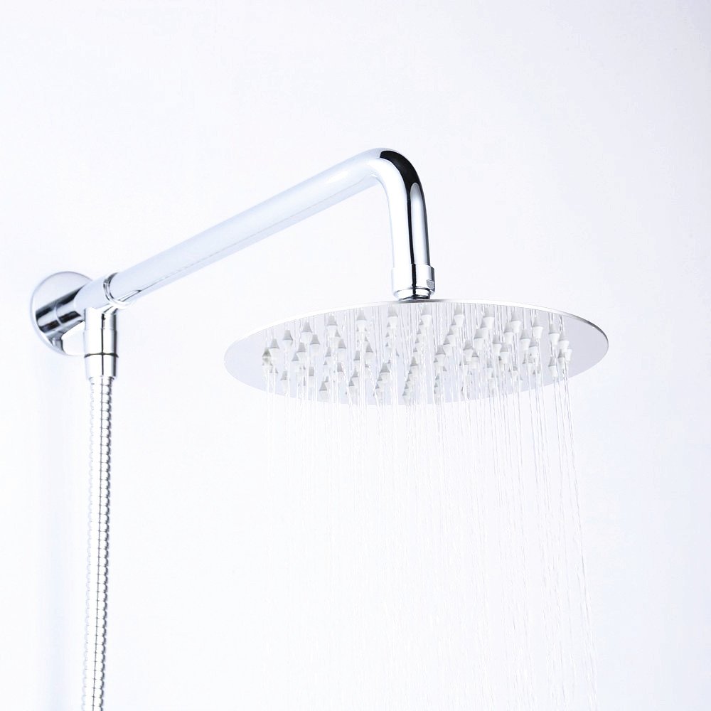 Alcachofa de ducha redonda de acero inoxidable de 20,3 cm con soporte en la pared de IceMoon, brazo de ducha, manguera doble de acero inoxidable de 1,75 m, cinta de teflón incluida, acabado cromado