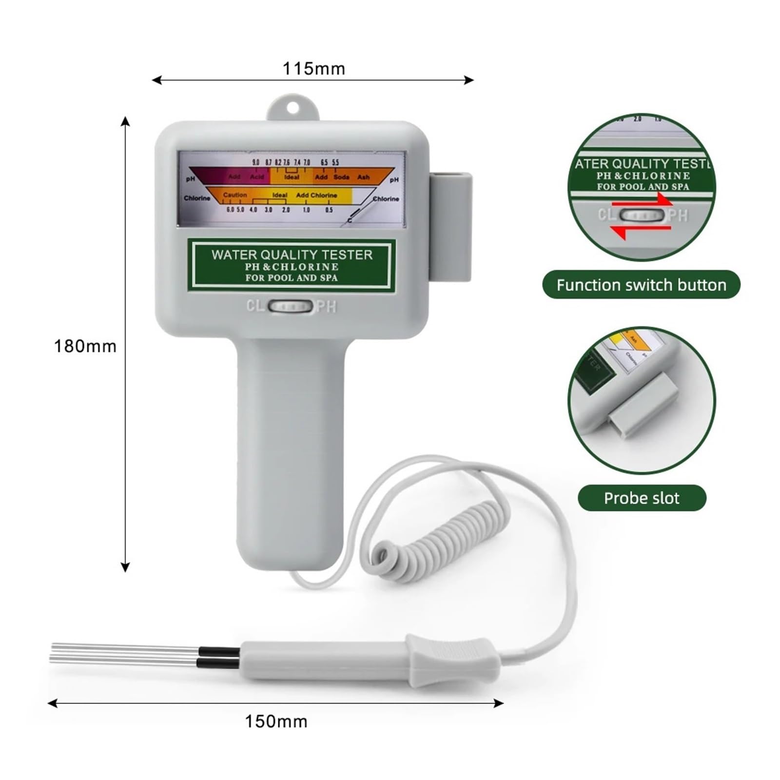 2 in 1 PH E CL2 Tester for Piscina Spa Monitor for Cloro PC101 Dispositivo Analitico for La qualità Del'acqua Termale Del'acquario Rilevamento Rapido E Preciso