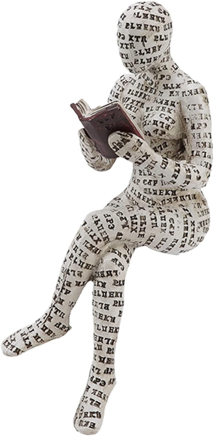 Focket Reading Woman Figurine, Exquisite Pulp Woman Reading Bookshelf Decor Thinker Statue Ornaments Various Available Reading Woman Sculpture for Livingroom Bookshelf (F)
