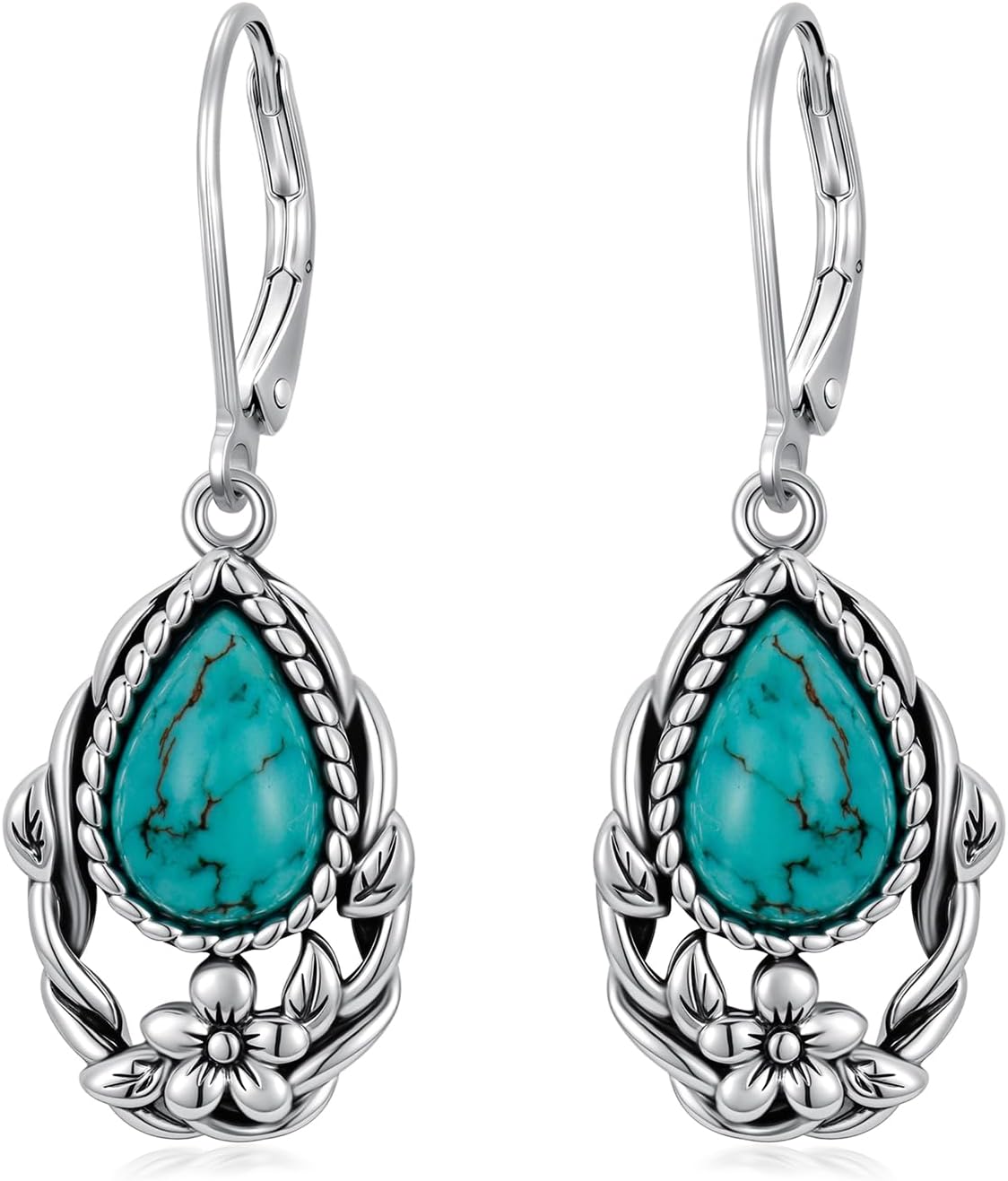 Natural Turquoise Earrings for Women Dangling 925 Sterling Silver Dangle Earrings Western Jewelry Valentine's Day Jewelry Gifts