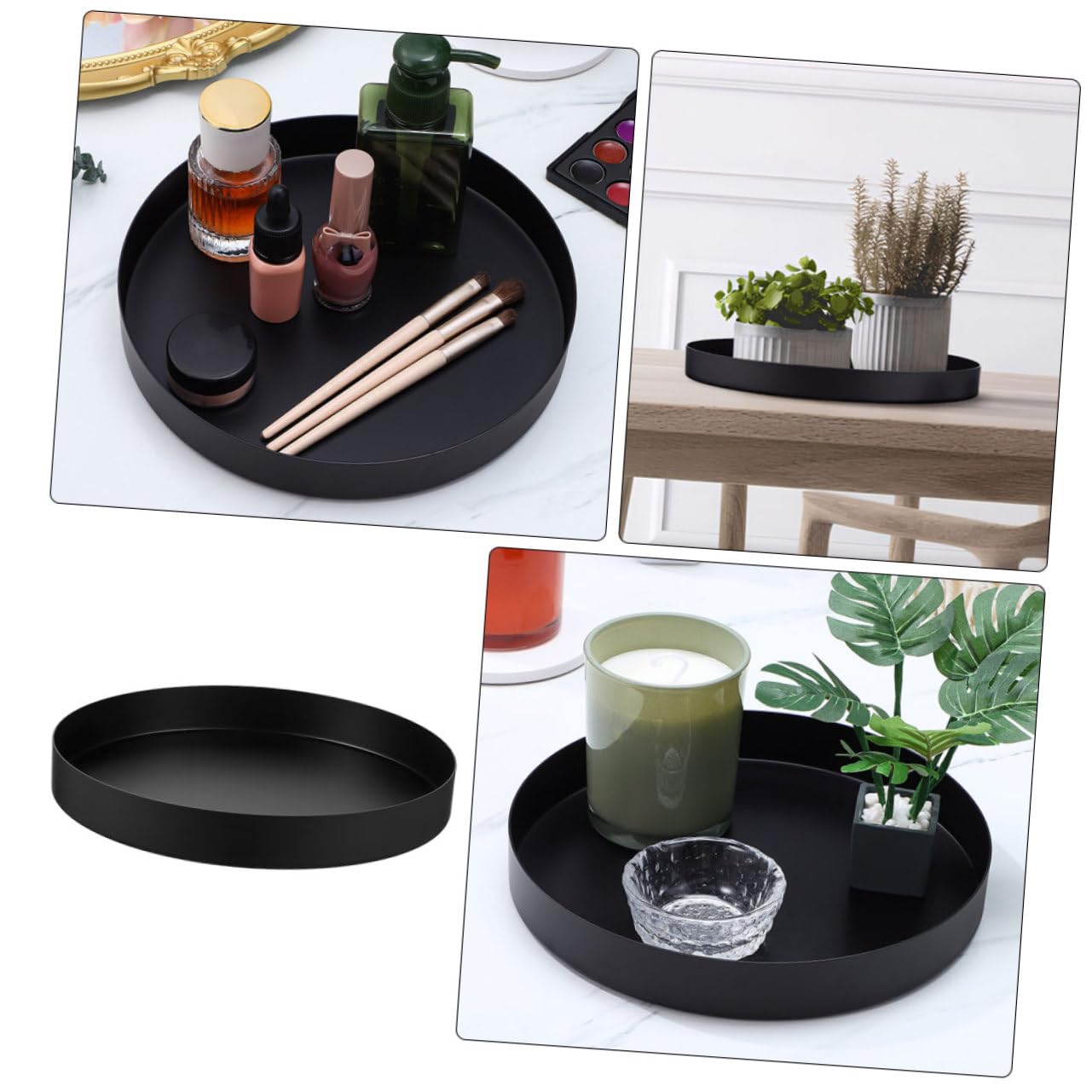 MAGICLULU Vassoio Robusto Rotondo Decorativo o Acciaio e Inossidabile in Nero, Elegante per Snack e Frutta su Tavolo Comodino