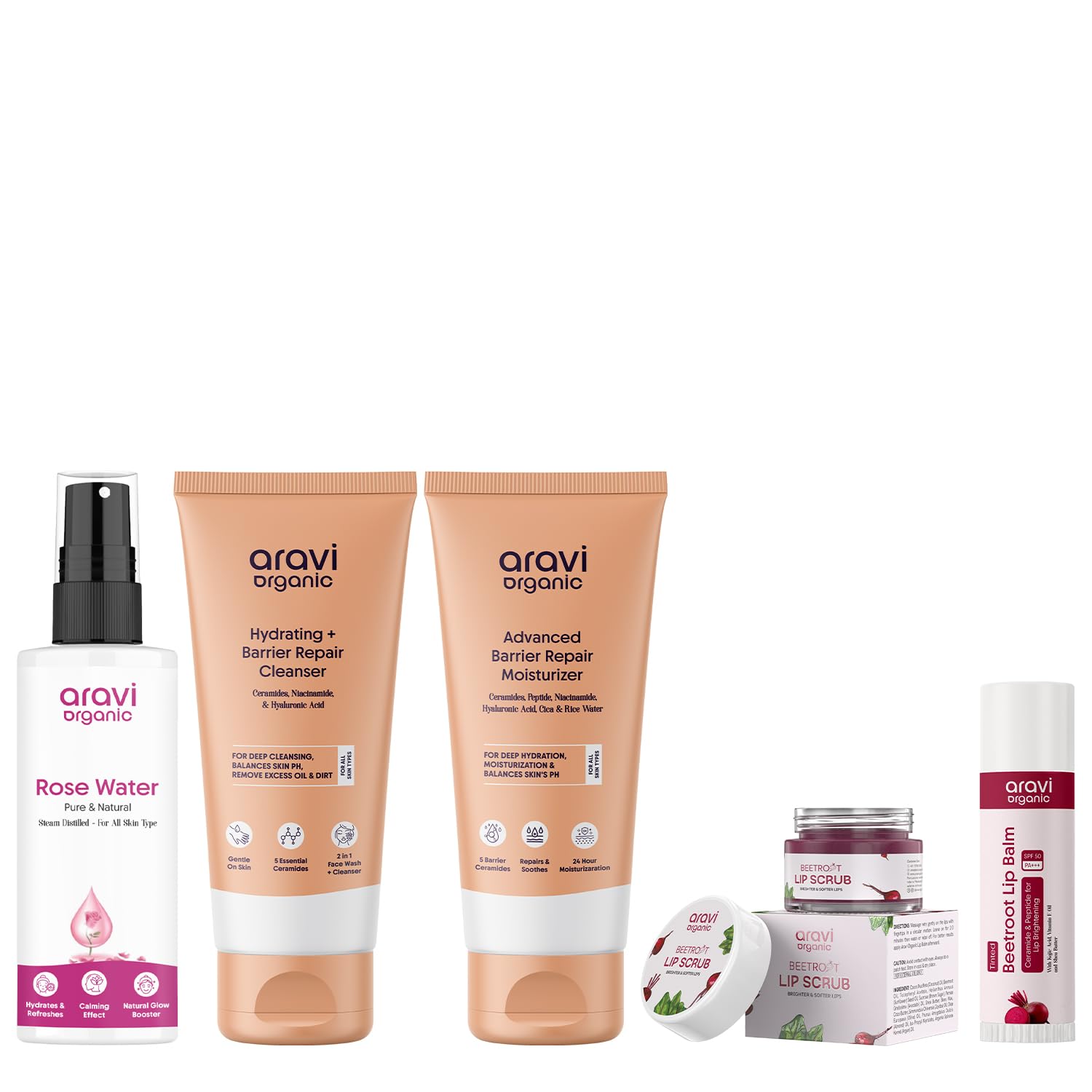 Aravi Organic Rose Water & Moisturizer & Cleanser & Lip Scrub & Tinted Lip Balm – Complete Skincare & Lip Care Set for Hydrated, Glowing Skin-image-23