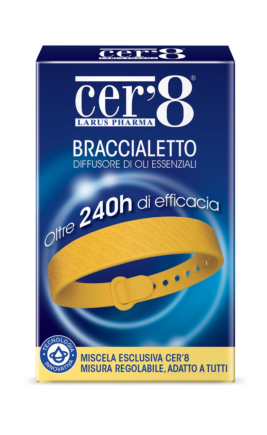 Cer'8 Braccialetto Diffusore Antizanzare - 240 Ore di Utilizzo - Riponilo nella Busta se Non lo Utilizzi - Protezione Zanzare con Oli Essenziali - Misura Regolabile Per Tutti - Resistente all'Acqua