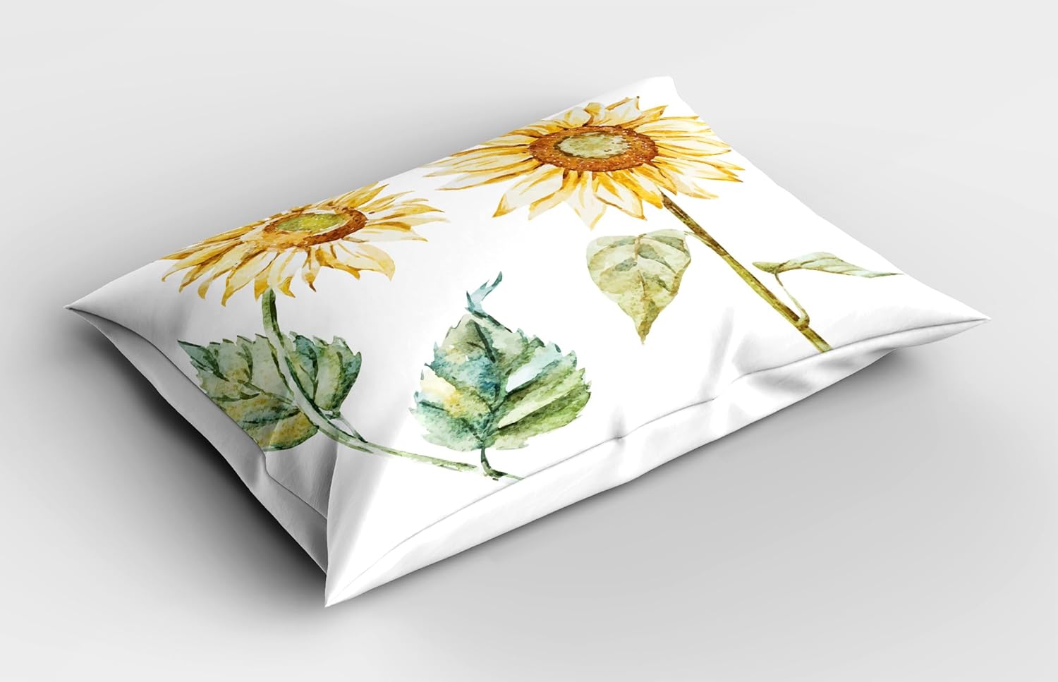 Ambesonne Watercolor Pillow Sham Set of 2, Alluring Sunflowers Summer Inspired Design Agriculture, Quality Microfiber Bedding Item for All Seasons, 30" X 20", Yellow Green