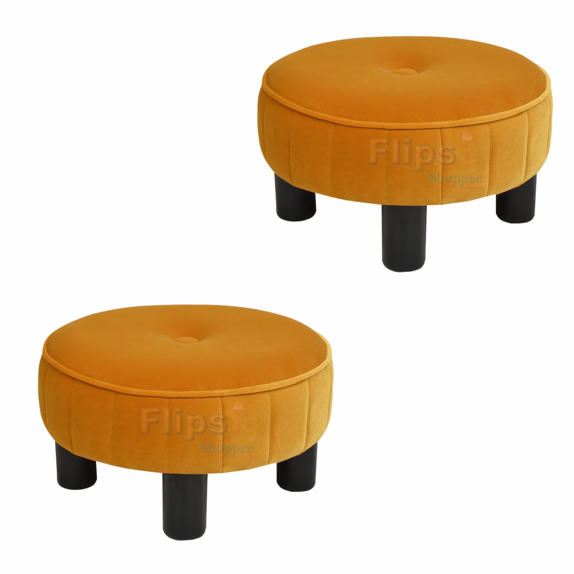 FLIPSSHOPPEE Round Footrest Ottoman Footstool Set of 2 Padded Small Seat with Mango Wood Legs for Living Room Bedroom Office Orange Mustard (B0C27TXVYR) Amazon Price History, Amazon Price Tracker