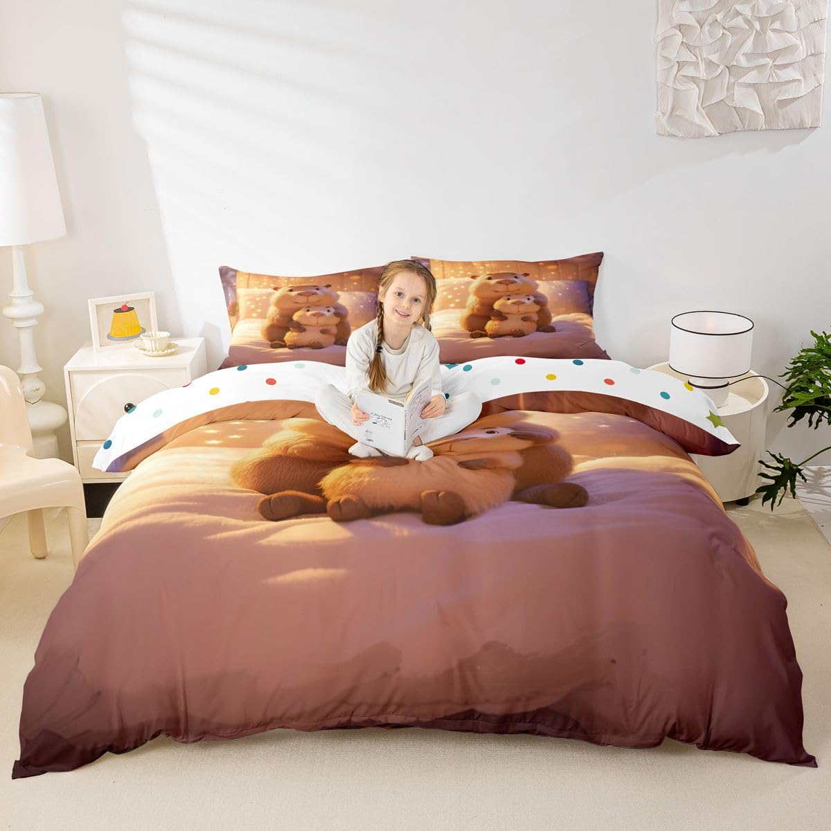 Homewish Cartoon Märchen Capybara Bettwäsche 155x220 3D Süßes Nagetier für Jungen Mädchen Bettbezug Märchenhafter Sternenhimmel Bettwäsche Set Capybara Mutter Kind Herzerwärmend Beruhigend Bedding