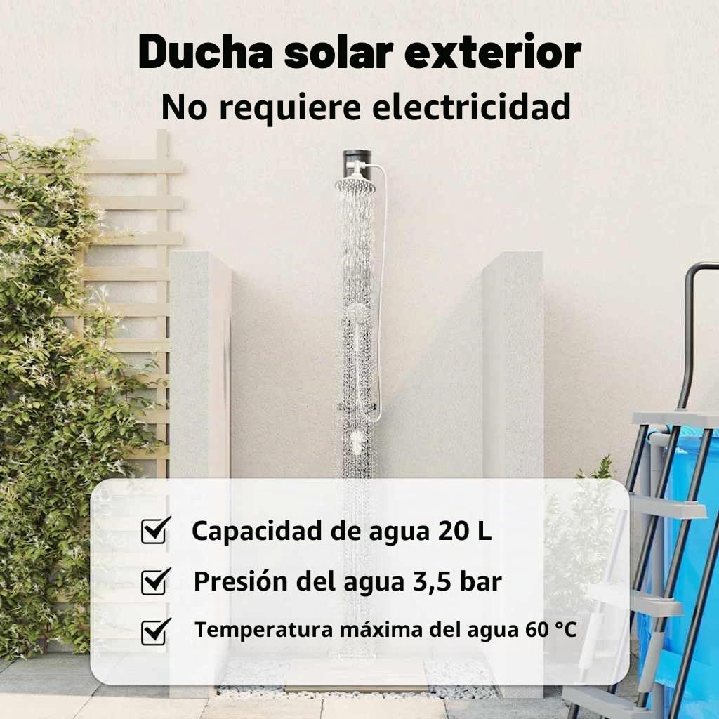 vidaXL Ducha Solar al Aire Libre 20 l PVC y Aluminio Negro