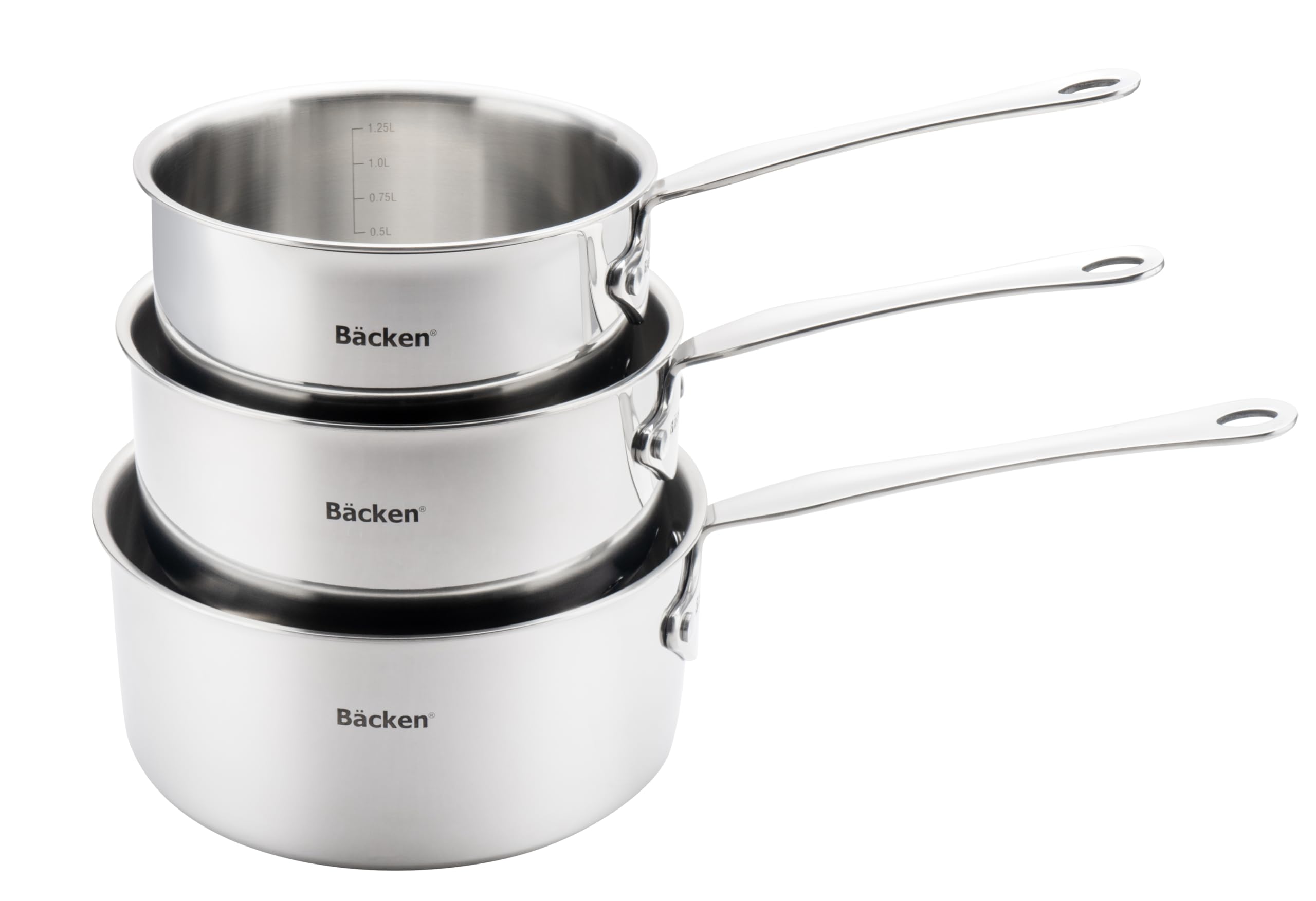 BACKEN 012250 – Set de 3 Casseroles 16/18/20 cm –Tri-ply triple couche Inox 18/10 Induction, Antiadhésif Naturel, sans PTFE, PFOA, PFAS, Haute Résistance