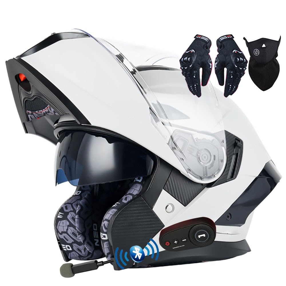 Letetexi Bluetooth Flip-up Modular Motorcycle Helmet ECE Approved Motorbike Front Helmet Anti-fog Visor Tinted Motorbike Helmets Racing Crash Karting Full Face Motorbike Helmets XXL