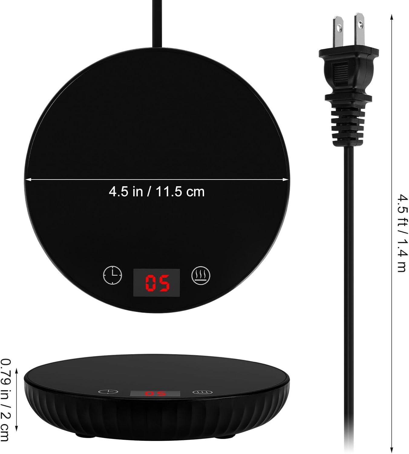 Reusable Electric Mug Warmer for Desk with Temperature Display Portable Coffee Cup Warmer Heating Coaster for Tea Milk Cocoa Soup Compact Black Ceramic Base with US Plug for Office