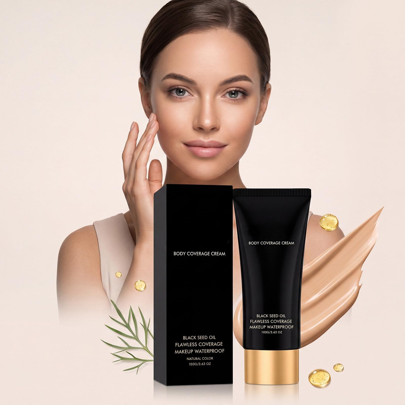 Podkład i korektor do ciała z olejkiem z czarnuszki, wodoodporny, nie rozmazujący się, o pełnym kryciu, naturalny bronzer rozświetlający, długotrwały makijaż ciała do wszystkich odcieni skóry,2PCS