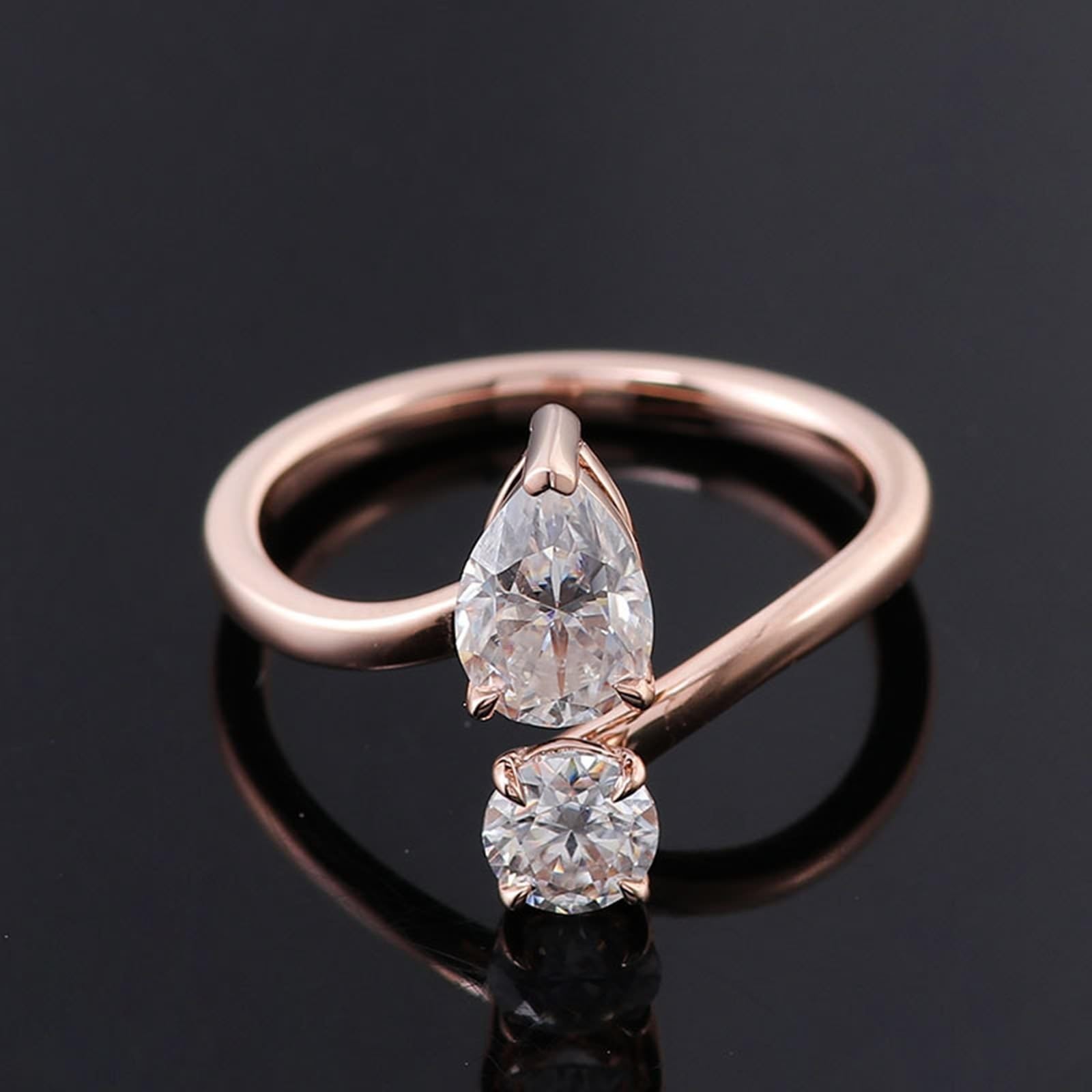 AMDXD Gioiello in vero oro rosa Au 375/585/750 - Fedi nuziali classiche con gocce di moissanite da 1 carati, anello 9 K/14 K/18 carati, oro rosa, misura 47-62