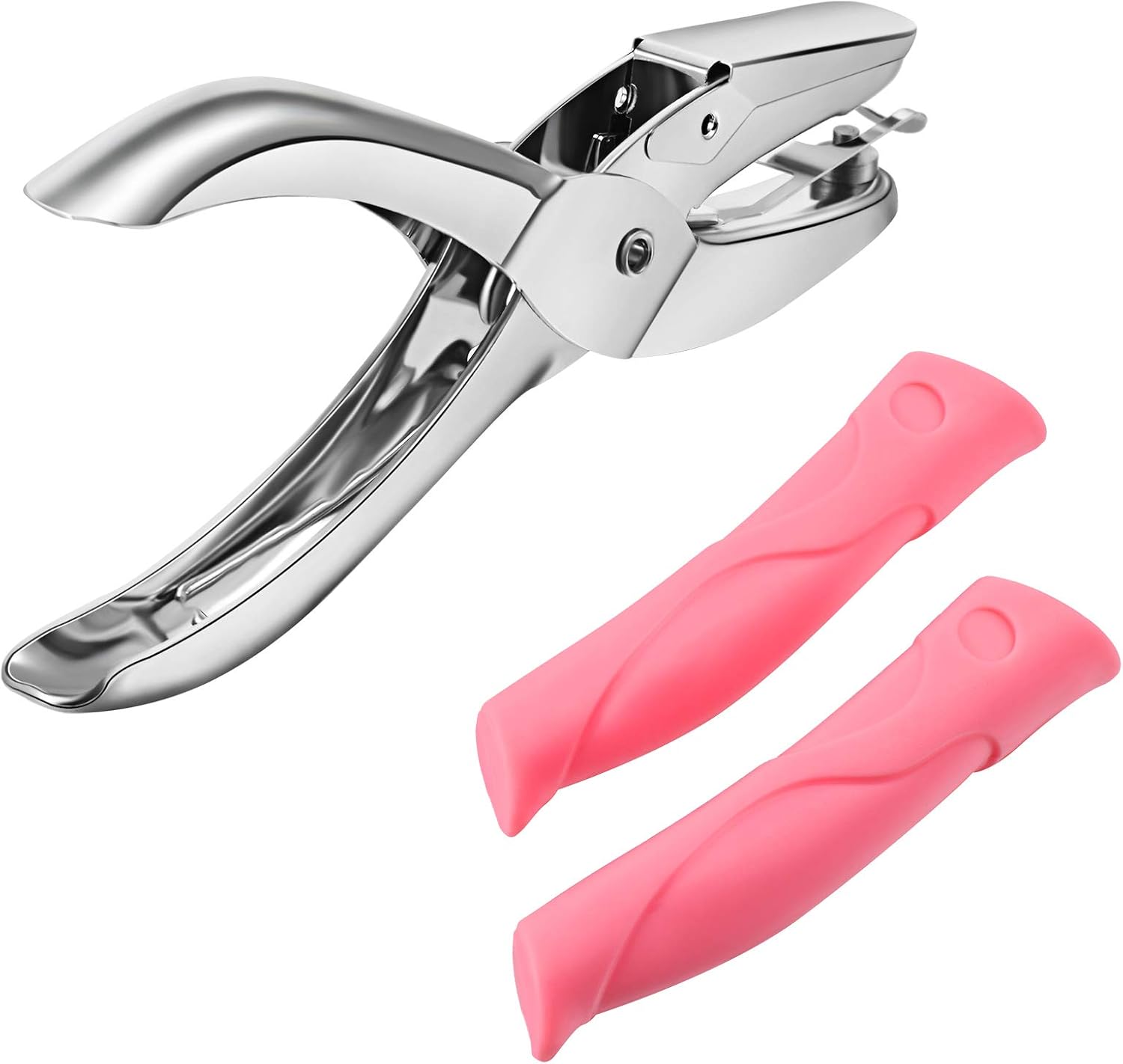 3 Pieces Handheld Hole Punch Tiny Shaped Circle Punchers Metal Single Hole Paper Punch with Plastic Handle for 10 Sheet Tags Clothing Ticket (Pink,Vivid Style)