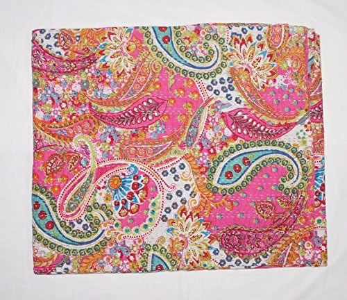 Sophia-Art Indian Handmade Paisley Print King Size Quilt, Kantha Blanket, Bed Cover, King Kantha Bedspread, Bohemian Bedding Size 90 Inch x 108 Inch (Pink) - Image 6