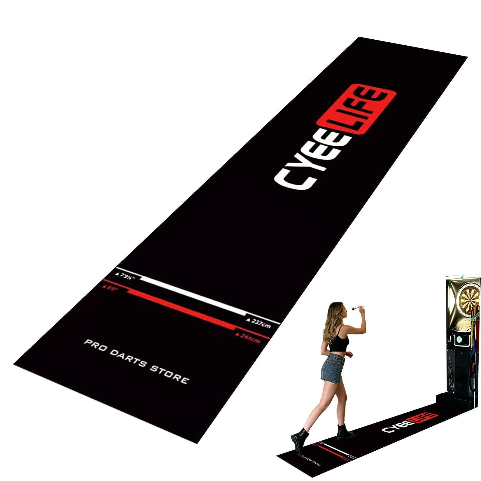 Dart Board Mat – 300x34cm Floor Protector, Crystal Velvet Dart Rug, Non Slip Darts Mat with Throw Line Marking and Shock Absorption | Protective Darts Mats for Game Room Basement Garage