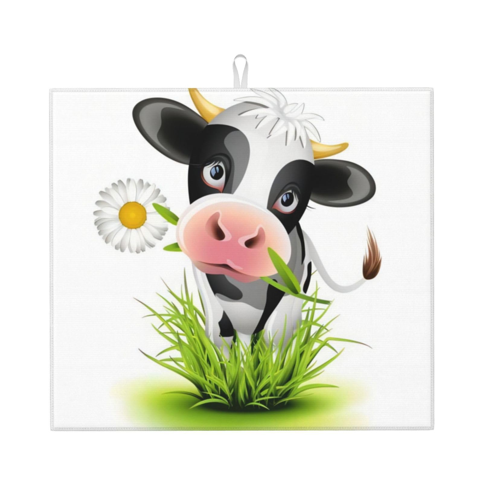 YYHWHJDE Cute Cow Prints Kitchen Drying Mat – Absorbent Microfiber Throw for Dishes, Non-Slip Counter Layer with Vibrant Fade-Resistant Print, Ideal for Appliance Protection
