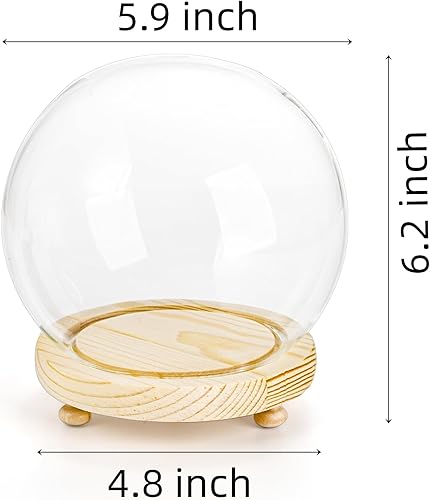 Miniatura 2 de Paquete de 2 adornos de cúpula de cristal transparente, tarro decorativo de 6 pulgadas con base de madera, estuche de nieve para bricolaje,
