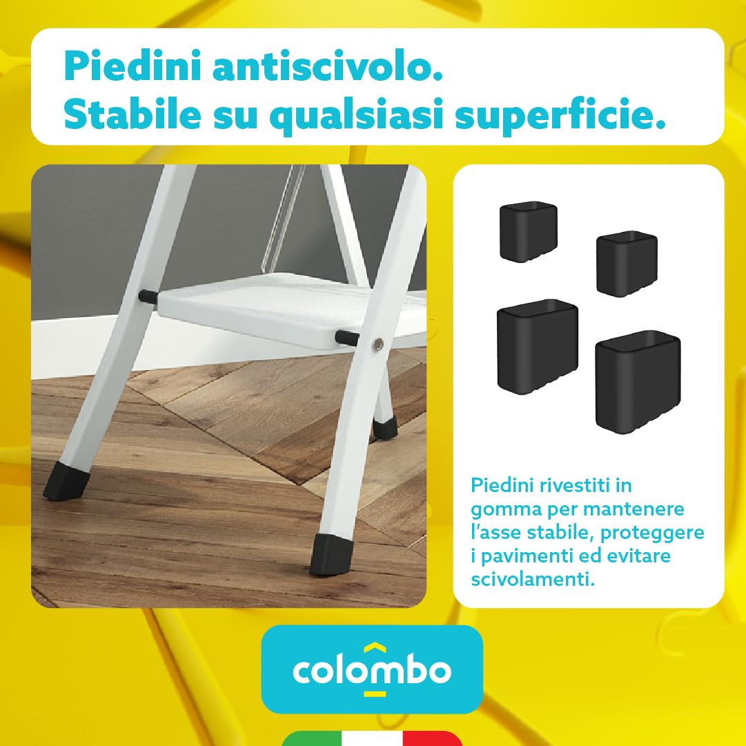 Colombo Scaletta Pieghevole 3 Gradini Factotum | Scala Richiudibile Domestica Salvaspazio in Acciaio con Gradini Antiscivolo Extra Larghi e Piedini in Gomma, Robusta e Sicura | Made In Italy