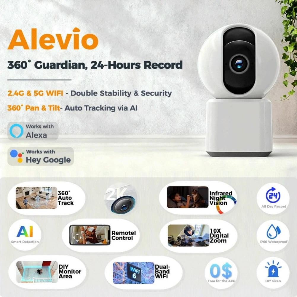 Monitor per Bambini E Anziani, Telecamera di Sicurezza WiFi per Interni per Bambini 360° Pan & Tilt, Audio Bidirezionale, Telecamera di Sorveglianza con Visione Notturna