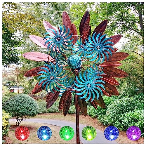 Moulin à Vent Solaire Cinétique 160,5 Cm – Sculpture Métal Double Direction, Éolienne Décorative Pour Jardin, Terrasse & Pelouse – Rotation Fluide & Robuste