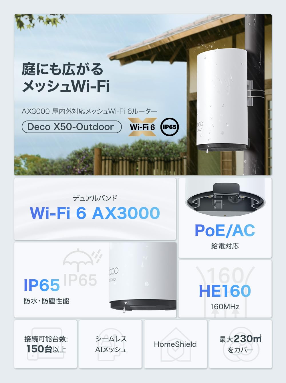 Amazon | TP-Link WiFi 無線LAN ルーター IP65 屋内/屋外 AX3000規格
