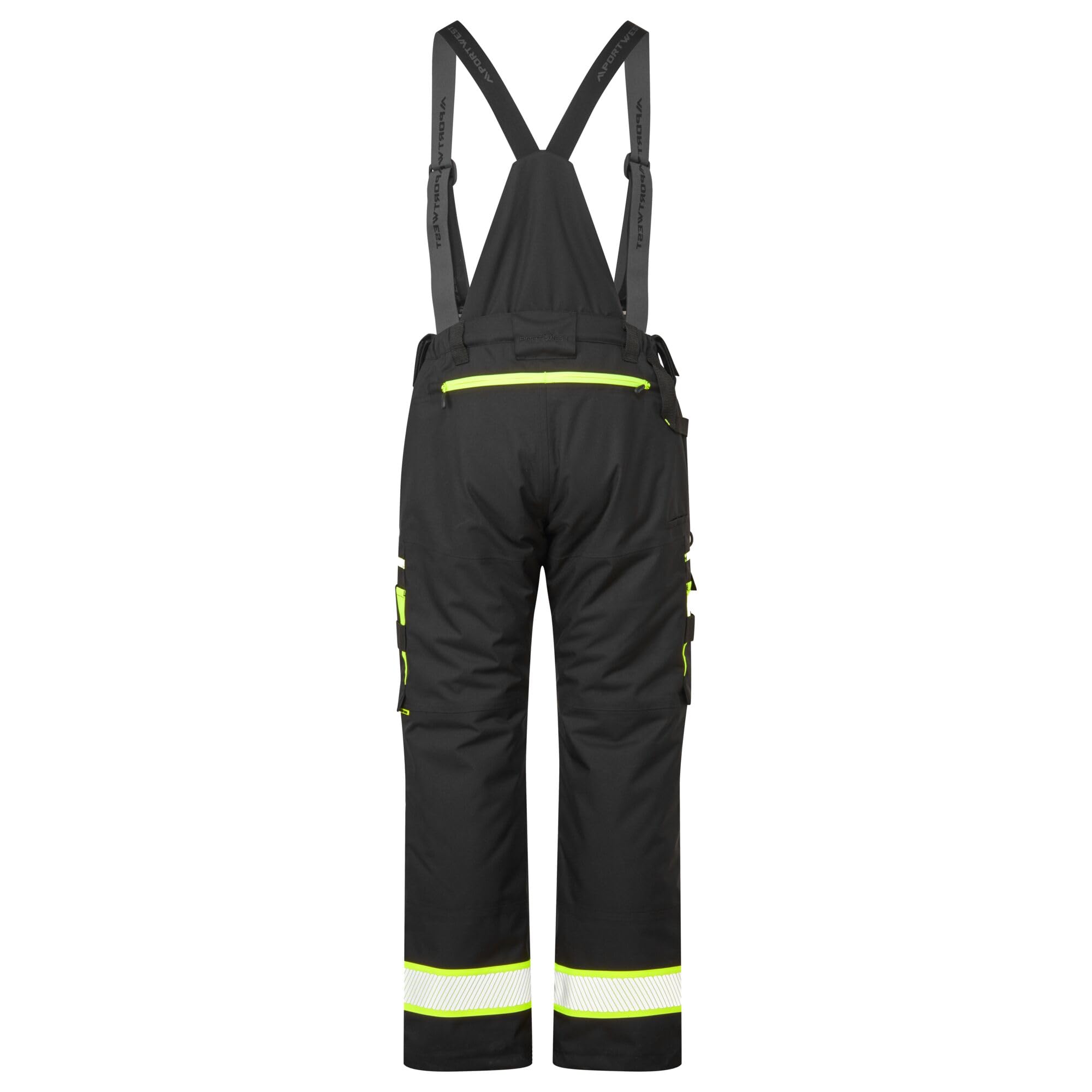 Portwest DX458 Men's Insulated Bib and Brace Work Overalls Detachable Winter Trousers Waterproof Reflective Rain Dungarees Black