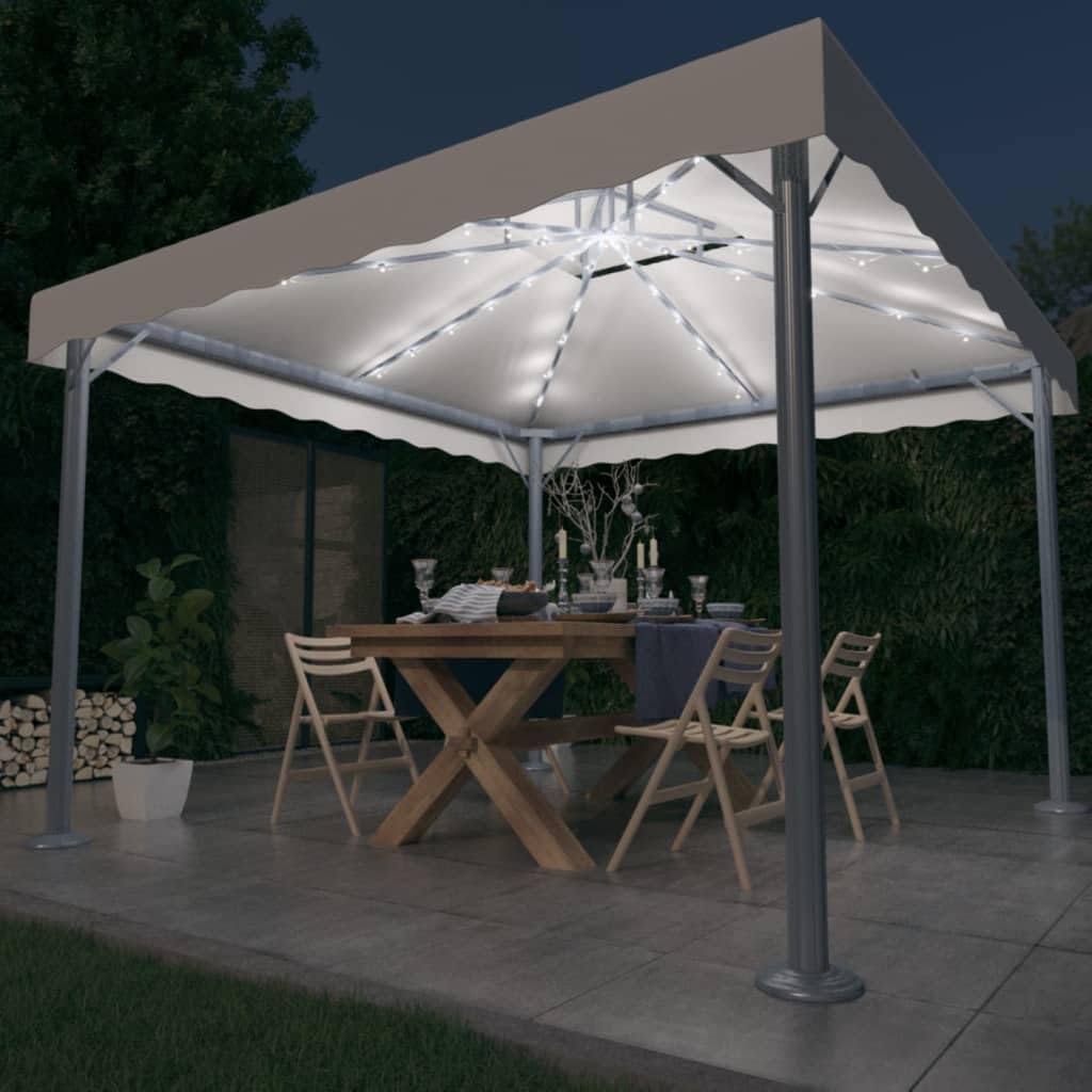 Pawilon ogrodowy, 300 x 300 cm, kremowo-biały, z łańcuchem świetlnym LED, aluminium, stal, tkanina Oxford, na taras, balkon, imprezę, grillowanie, wesele i imprezę w ogrodzie